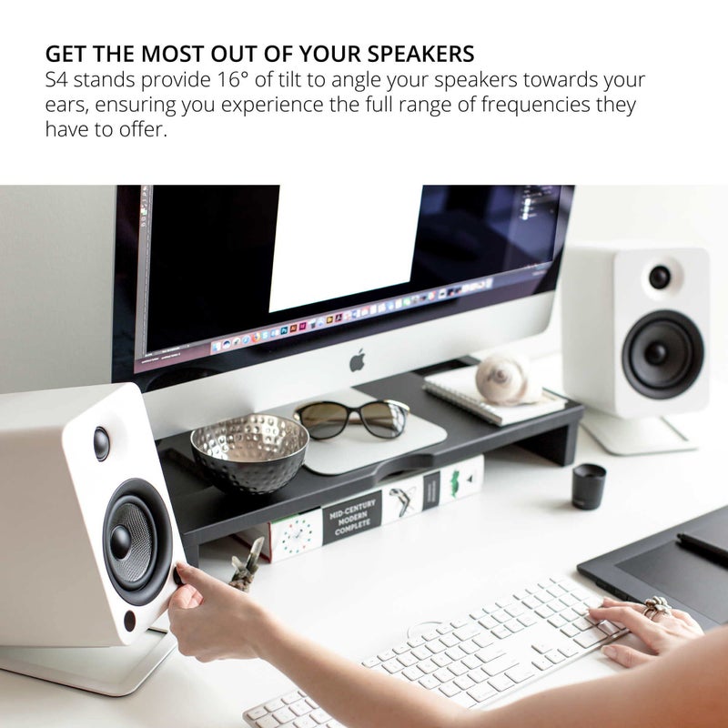 Kanto S4 Tilted Desktop Speaker Stands for Medium Bookshelf Speakers & Mid-Size 3â€-4â€ Studio Monitors | Supports 8 lbs | Damping Foam Padding | Â¼â€-20 Mounting | Pair | White - Image 5